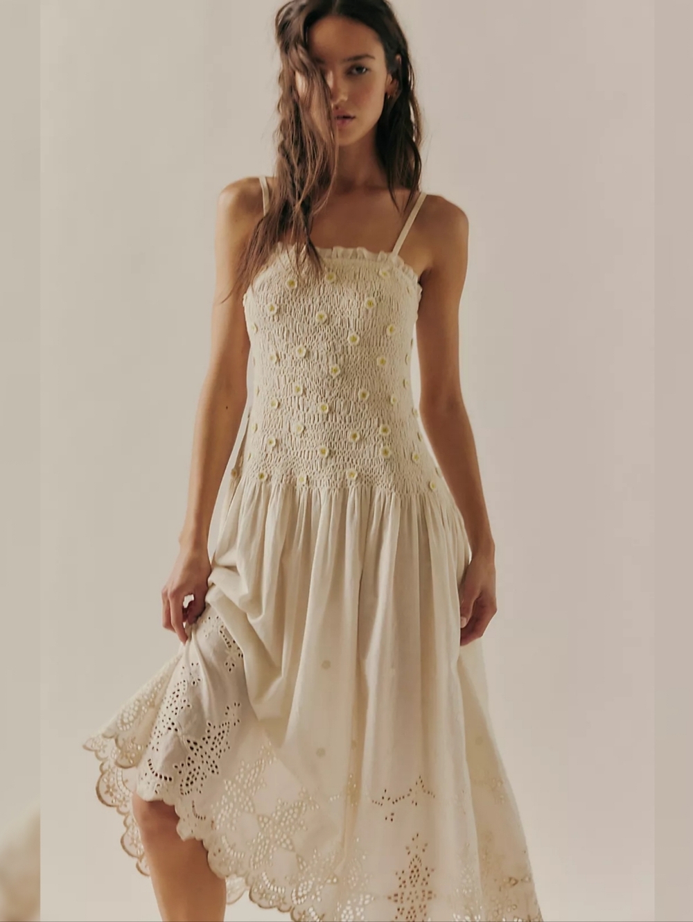 Free People Daphne Midi‎ Dress Tea Combo Ivory Women's Size Medium